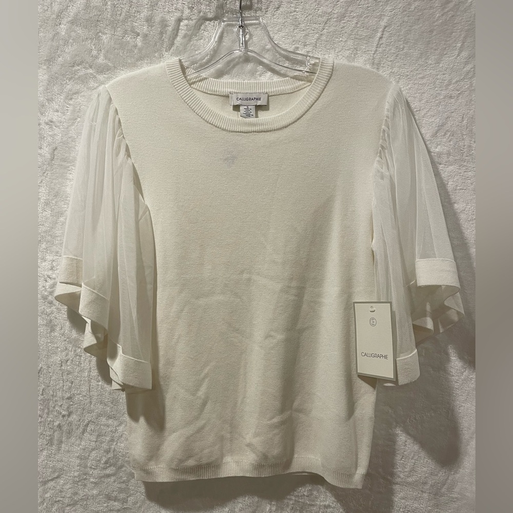 CALLIGRAPHIE White sweater with  sheer sleeves Size S (1)